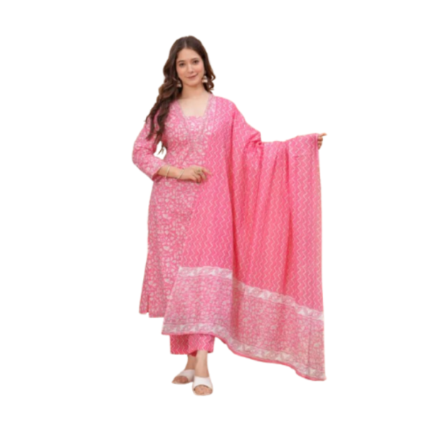 Floral Print Kurta, Trouser/Pant & Dupatta Set
