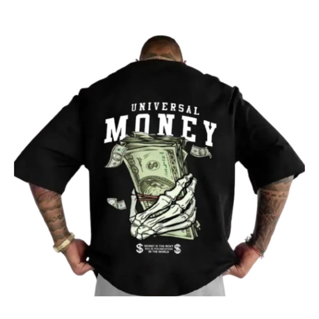 Men Printed Round Neck Cotton Blend Black T-Shirt